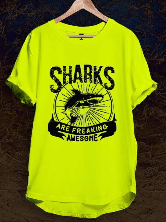 AWESOME SHARKS LONGLINE T-SHIRT